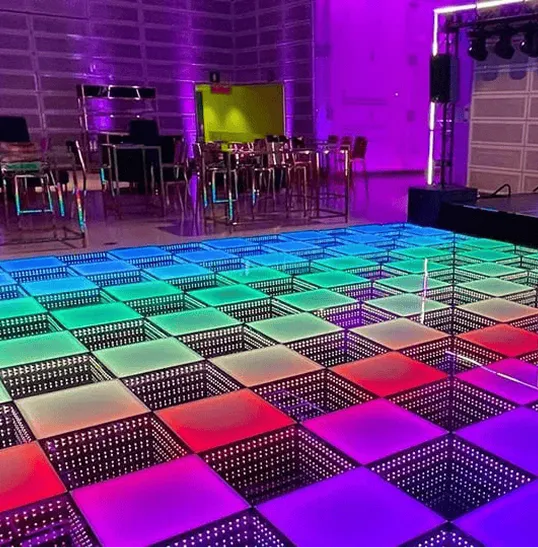 Event production Minneapolis with LED dance floor, LED screens, lighting, sound, DJ and LED robot shows for weddings, quinceaneras, corporate and cultural events in Minnesota.