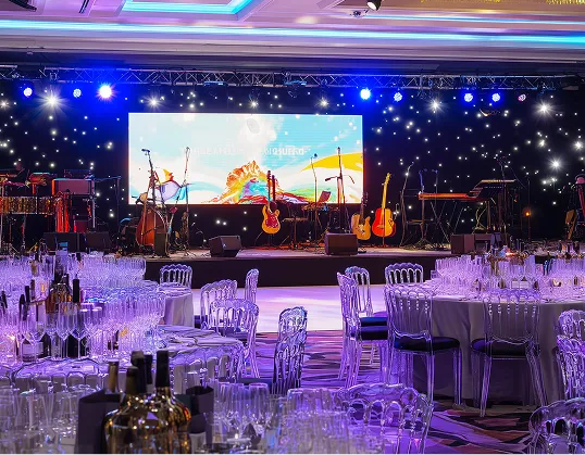 Front Row FX event production Minneapolis with LED dance floor, LED screens, lighting, sound, DJ and LED robot shows for weddings, quinceaneras, corporate and cultural events in Minnesota.